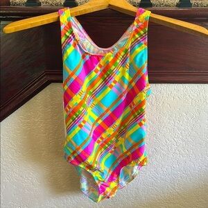Rugged Bear Girls Size Large Colorful Plaid One-Piece Swimsuit or Gymnastics